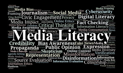 Media Literacy Word Cloud. Exploring Misinformation, Bias, And Critical Thinking