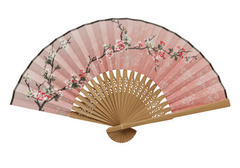 Isolated Pink Japanese Fan with Cherry Blossom Art PNG Transparent