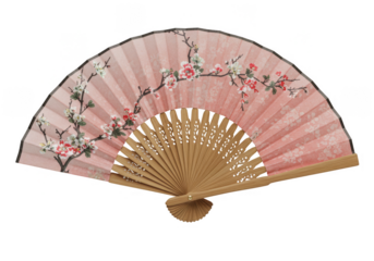 Isolated Pink Japanese Fan with Cherry Blossom Art PNG Transparent