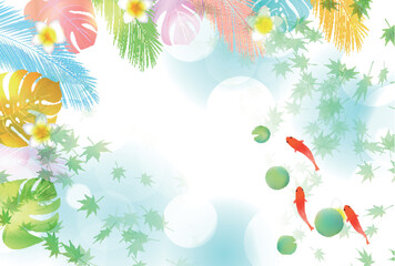 金魚　夏　水彩　和柄　背景