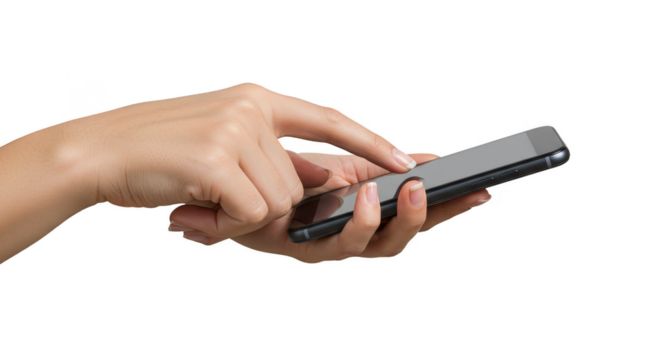 Isolated Hand Using Smartphone Mobile Touching Screen Device Photo