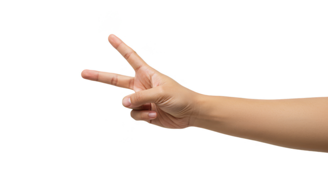 Isolated Hand Showing Two Fingers Gesture Peace Sign on Transparent