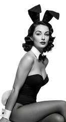 Isolated Playboy Bunny Girl in Black and White Fashion Portrait