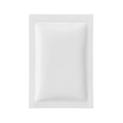 Blank white sachet mockup isolated on transparent background. for food, cosmetic, medicine, or chemical product packaging use cases.