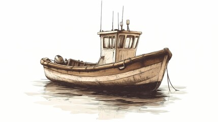 Naklejka premium Hand-drawn illustration of a wooden fishing boat.