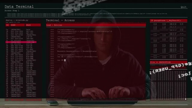 Hoodie-clad engineer typing deploy command and executing cybersecurity script to analyze encryption