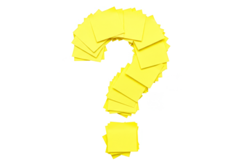 Isolated Question Mark of Yellow Notes on Transparent Background