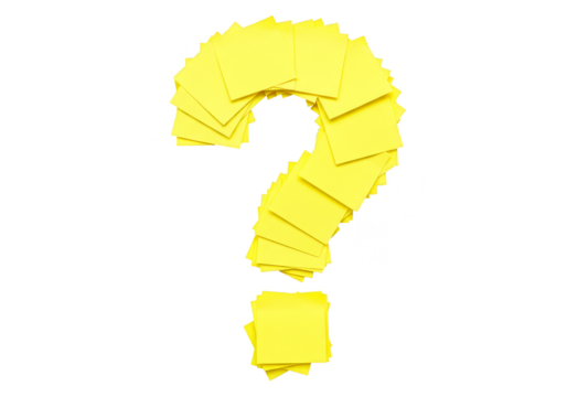 Isolated Question Mark of Yellow Notes on Transparent Background