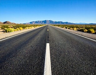 Empty road stretching to distant mountains