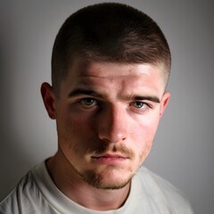 A man with a clean buzz cut and a well groomed 