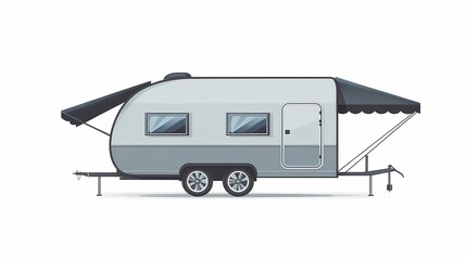 Side view of a gray and white recreational vehicle.