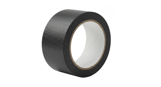 Isolated Roll Black Adhesive Duct Tape for Repair on Transparent