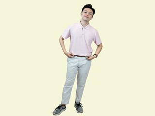 young asian man with polo shirt standing casual