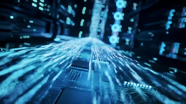Dynamic Visualization of Data Flow Through Digital Circuitry in Futuristic Blue Tones - Powered by Adobe