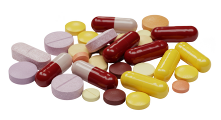 Pile of Colorful Pills Medicine Medication on Transparent Background