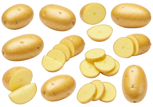Isolated Raw Potatoes Slices Food Nutrient Rich with Transparent Background