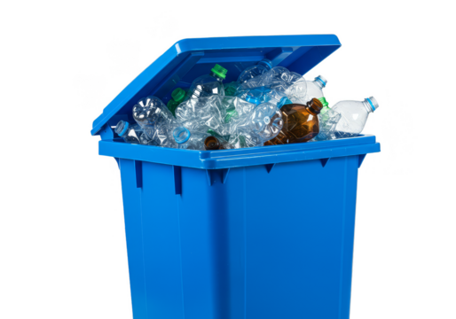 Isolated Recycling Bin Full Plastic Bottles Waste Blue Container