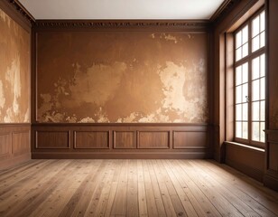 Empty room with ornate wooden panelling