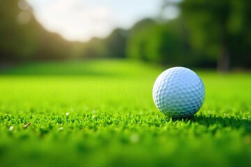 Obraz premium Close-Up Golf Ball on Lush Green Fairway Precision, Serenity, and the Essence of the Game