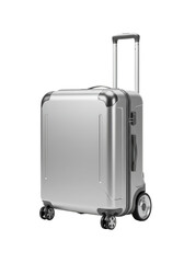 Isolated Silver Metallic Suitcase Rolling Luggage Travel Transport