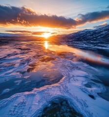 Frozen River at Sunset in Arctic Landscape