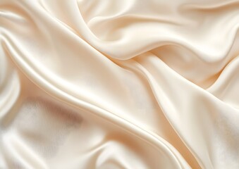 Obraz premium Soft beige background with blurred satin shapes, warm light, and a portrait banner layout for elegant product presentation. 