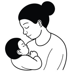 Mother holding sleeping baby tenderly vector