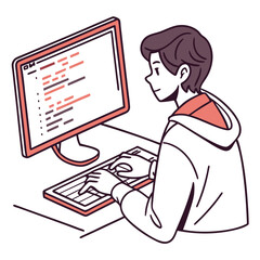 Young Programmer Coding on Desktop Computer