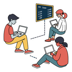 Young Team Collaborating on Laptops Using Modern Technology