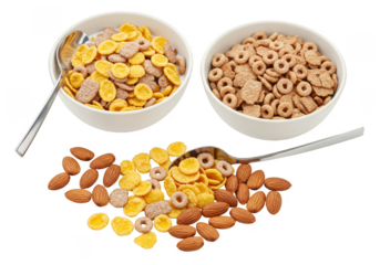 Isolated Transparent Bowls Full of Cereal Flakes Breakfast and Milk