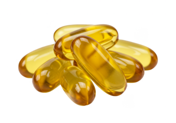 Isolated Transparent Pile of Fish Oil Capsules Omega 3 Softgel