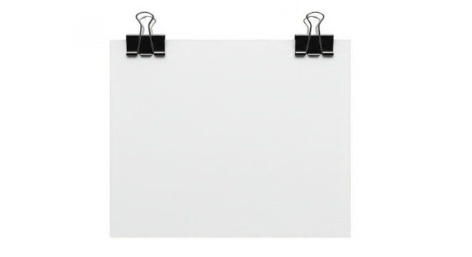 Isolated Transparent White Paper with Binder Clips Office Note