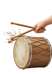 Illustration of Playing Drum with Wooden Sticks on Transparent Background