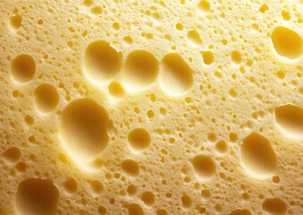 A close up of a yellow cheese with many holes