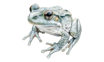 Realistic green frog with detailed skin texture on a white background