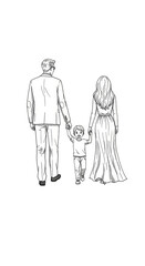 Silhouette Illustration of a Family Holding Hands with Transparent Background