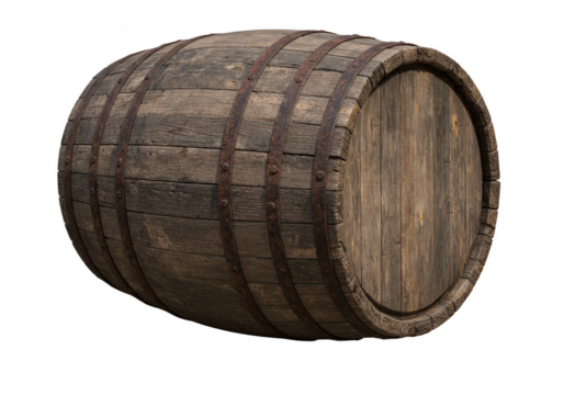Isolated Wooden Barrel Aged Rustic Vintage Wine Drink Storage Hoops