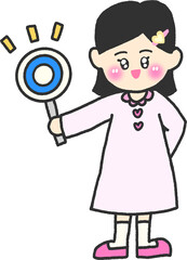 Girl Holding Correct Sign (O Mark) – Adorable Child Illustration in Pastel Style PNG