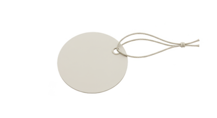 Isolated White Circle Tag with Grey Label and String on Transparent Background