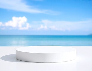 Empty white podium on beach scene