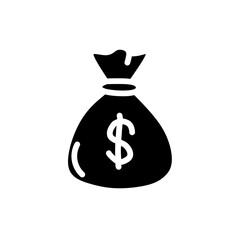 Solid black vector of money bag with dollar sign. Simple financial icon for banking, business, saving, investment, profit, or economy concepts