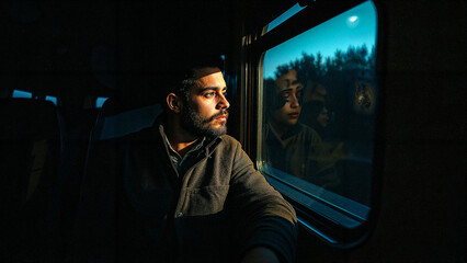 A dreamy reflection of a man at night