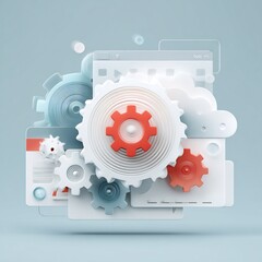 Cloud Computing Concept with Gears and UI Elements
