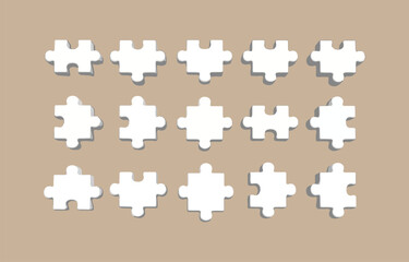 Naklejka premium A collection of white puzzle pieces arranged in three rows on a muted brown background symbolizing connection strategy and completion