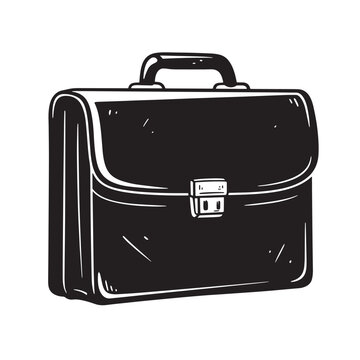 A classic hand drawn illustration of a simple briefcase in a vintage art style