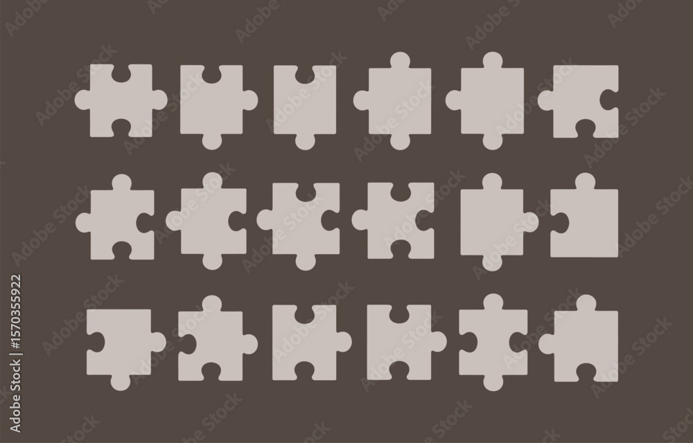 Poster A collection of light gray puzzle pieces arranged in three rows against a dark brown background symbolizing connection and problem solving
