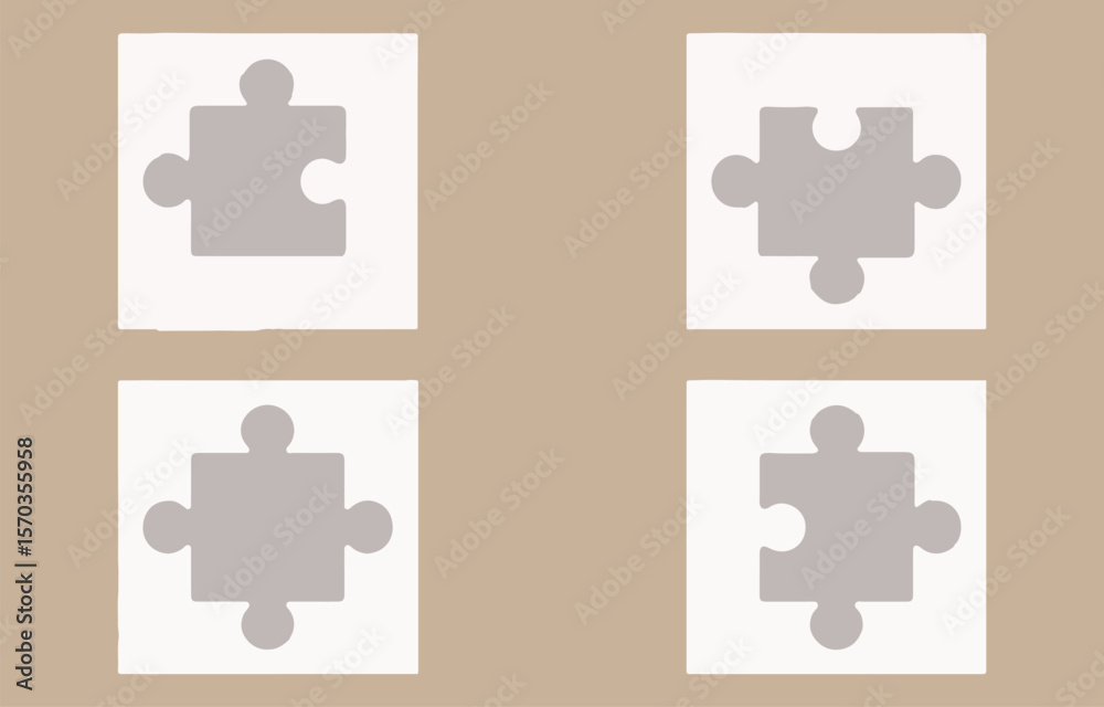 Poster four simple minimalist puzzle pieces are arranged in a two by two grid against a neutral beige backg