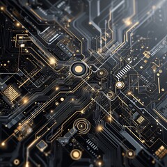 High Tech Motherboard Background with Glowing Circuits