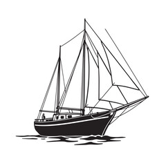 Obraz premium Black and white illustration of a vintage art sailing schooner on the water