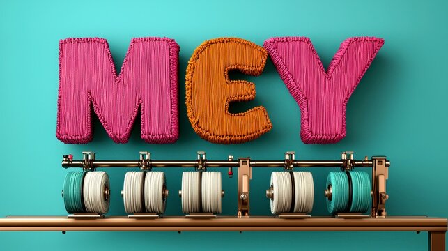 3D Textured Letters MEY with Colorful Yarn Spools